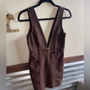 Forever21 brown deep V with buckle dress. Fall dress.